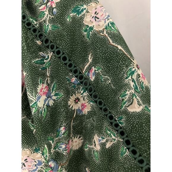 Lane Bryant Green Floral Button Up Balloon Waist Top Sz 14/16 Cropped Boho - Picture 2 of 7